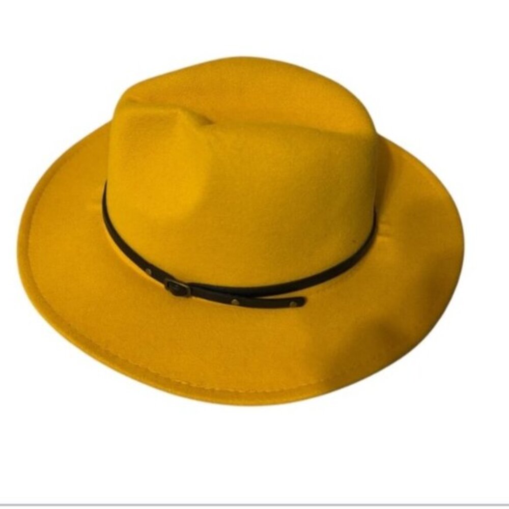 Fedora Yellow Felt Hat Wide Brim Western Country Chic Style